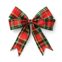 Wall Mural - festive wrapping bow with plaid pattern in red, green, and yellow, perfect for holiday decorations and gift wrapping. This vibrant bow adds cheerful touch to any Christmas celebration