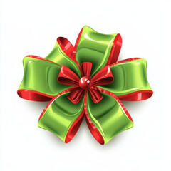 Wall Mural - vibrant green holiday gift bow with red trim, perfect for seasonal celebrations and adding festive touch to any present. This decorative bow embodies spirit of giving