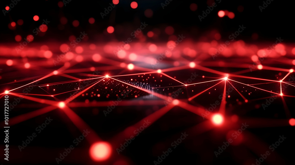 Abstract Red Digital Network Background with Glowing Lines and Points ...