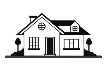 Dream house line art illustration black and white, Vector illustration on white background.