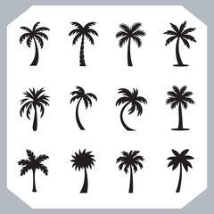 Set of logotype black simple palm tree vector silhouettes, Palm Trees Silhouette, Coconut Tree Silhouette on white background