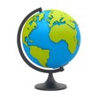 © Pod - A colorful globe showing the continents and oceans of the Earth, displayed on a black stand