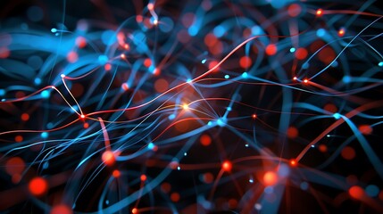 Wall Mural - abstract artwork showcasing a network of interconnected lines and dots, illuminated with glowing red