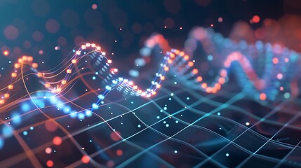 abstract data visualization with glowing lines and dots for futuristic design dynamic information network representation concept.