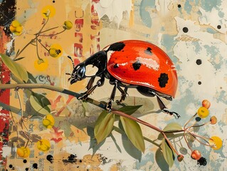 Canvas Print - Ladybug on a Branch: A Detailed Close-Up