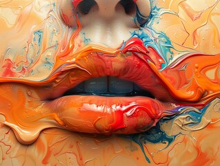 Canvas Print - Abstract Painting of Lips with Swirling Colors