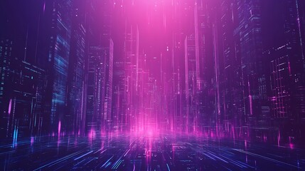 Fototapete - Abstract futuristic city with neon lights and glowing lines.
