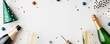 © Intelligent Horizons - Festive New Year banner template with champagne bottles confetti poppers party hats and other festive elements arranged in a flat lay on a white background