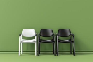 Contemporary Seating: A Row of Black Chairs Highlighted by a White One