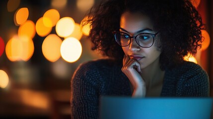 Poster - Thoughtful Woman Working Late at Night