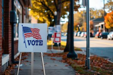 horizontal image of a vote sign placed outside a polling station