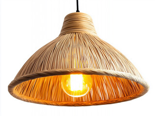 stylish woven pendant lamp made of natural materials, illuminating warm glow. This unique design adds touch of elegance to any space, perfect for modern or rustic decor. 