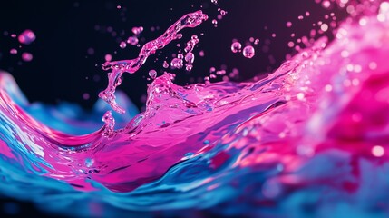 Dynamic splash of pink and blue liquid, capturing motion and energy in vibrant colors