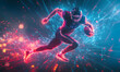 © NaLan - Dynamic Neon Football Action with Futuristic Geometric Patterns and Vibrant Light Trails for High-Energy Sports Advertising Backgrounds