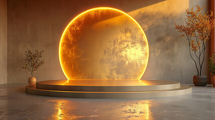Wall Mural - a golden podium for advertising a new product on a smooth background