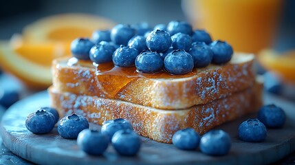 Wall Mural - Close-up of a toast with blueberries and honey.