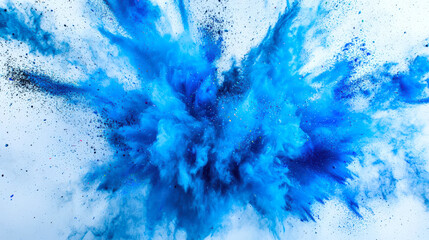 Wall Mural - an explosion of blue powder dust on a white background. chaotic expressive background for the design