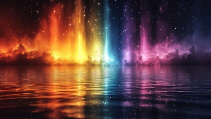 Canvas Print - Celestial Reflection: A Symphony of Colors in the Night Sky