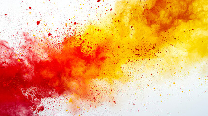 Wall Mural - red and yellow colors collide with each other on a white background. an explosion of red and yellow 