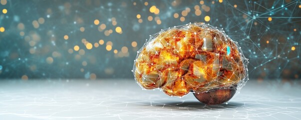 Poster - A digitally rendered brain with glowing elements, symbolizing intelligence and technology.