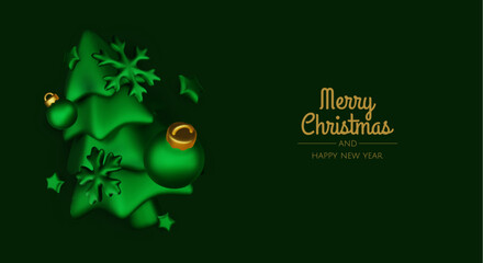 Wall Mural - Merry Christmas and happy new year background. Christmas tree, Gift boxes, Christmas balls. Christmas element for web, banners, greeting card, template design.