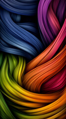 A colorful, long, and twisted piece of fabric with a rainbow pattern. The colors are vibrant and bold, creating a sense of energy and excitement. The image could be used to represent creativity