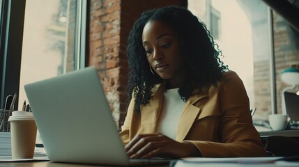 Sticker - Focused Professional Working on Laptop in Modern Setting