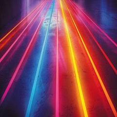 Poster - Abstract Neon Light Stripes on Concrete Floor   Colorful Design  Futuristic  Modern Backgr