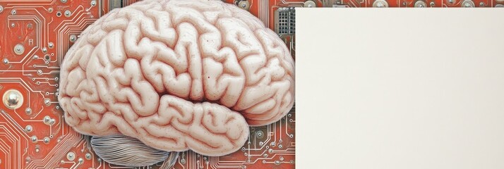 Poster - An illustration of a brain on a circuit board background, symbolizing technology and cognition.