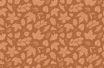 autumn seamless pattern with berries, maple and oak leaves on white background. perfect for wallpape