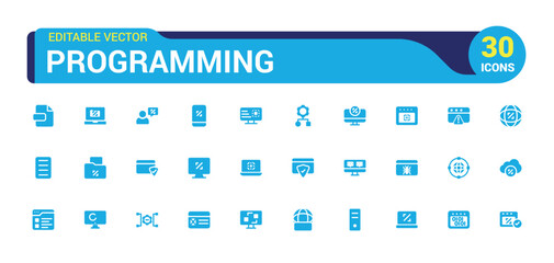Wall Mural - coding and programming solid icons set. software development icons, filled icon collection, glyph fo