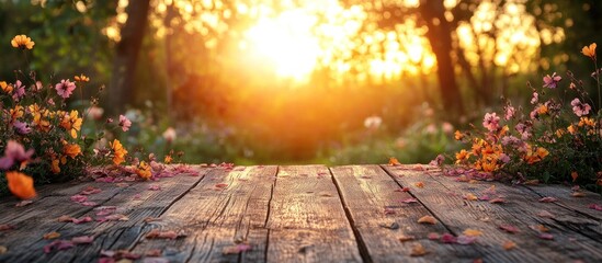 Wall Mural - Golden Hour Sunset in a Flower Garden