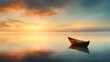 © tonpreecha - A solitary boat drifting into the horizon on a calm sea, signifying moving forward and letting go of past struggles. Ultra-Realistic, Photo Realistic,