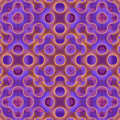 Leinwandbilder - Symmetrical pattern of colorful tiles arranged in a strict grid of wavy lines and circles. 3d rendering illustration