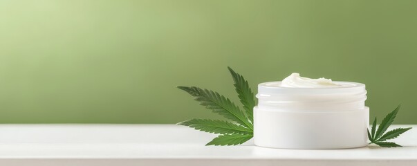 Sticker - A CBD cream container sits elegantly on a clean white table, offering a minimalist backdrop.