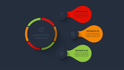 Strategy concept for infographic with 3 steps, options, parts or processes. Template for web on a black background.