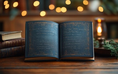 Poster - Open Book on a Wooden Table