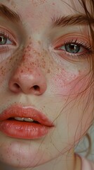 close-up portrait of a woman with freckles