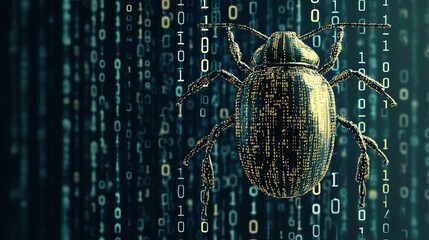 A Digital Bug in a Binary Code Background