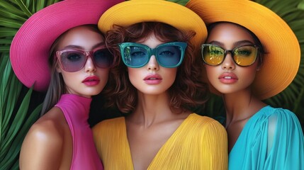 Poster - Three Fashionable Women In Hats and Sunglasses