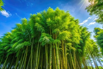 Lush green bamboo tree standing tall in a serene natural environment with clear blue sky backdrop