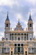 Facade of the Almudena Cathedral in Madrid, Spain