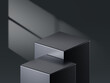 © Lemonsoup14 - Black product podium display background stage on 3d luxury presentation showcase empty platform studio. Minimal stand dark scene pedestal backdrop with elegant advertising geometric mockup design.