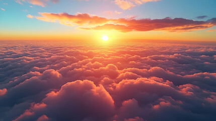 Canvas Print - A breathtaking sunset over a sea of clouds, showcasing vibrant colors.