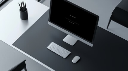 Clean and sleek website mockup displayed on a desktop monitor in a stylish, modern office setting