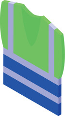 Green and blue safety vest with reflective stripes for workers, builders and engineers, isometric 3d icon