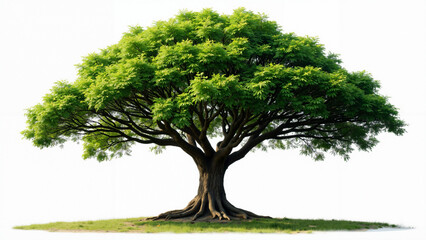 Lush Green Tree with Robust Trunk on White Background: Perfect for Environmental Campaigns or Nature-Themed Designs