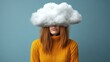© Ilja - Woman With Head In Clouds Surreal Portrait, Feeling Down, Mental Health, And Depression