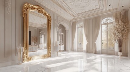 Wall Mural - An opulent Hollywood Glam foyer featuring a large