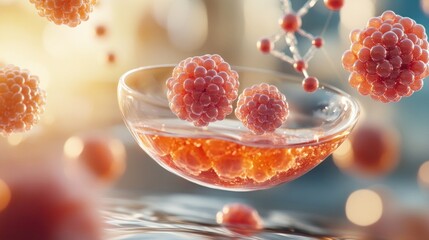 Fototapete - Exploring the Intricacies of Molecular Structures in a Dynamic Liquid Environment